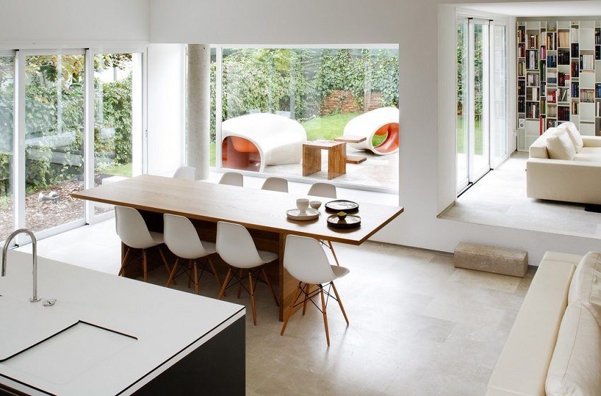 Design af køkkenet kombineret med stuen: et billede af moderne interiør