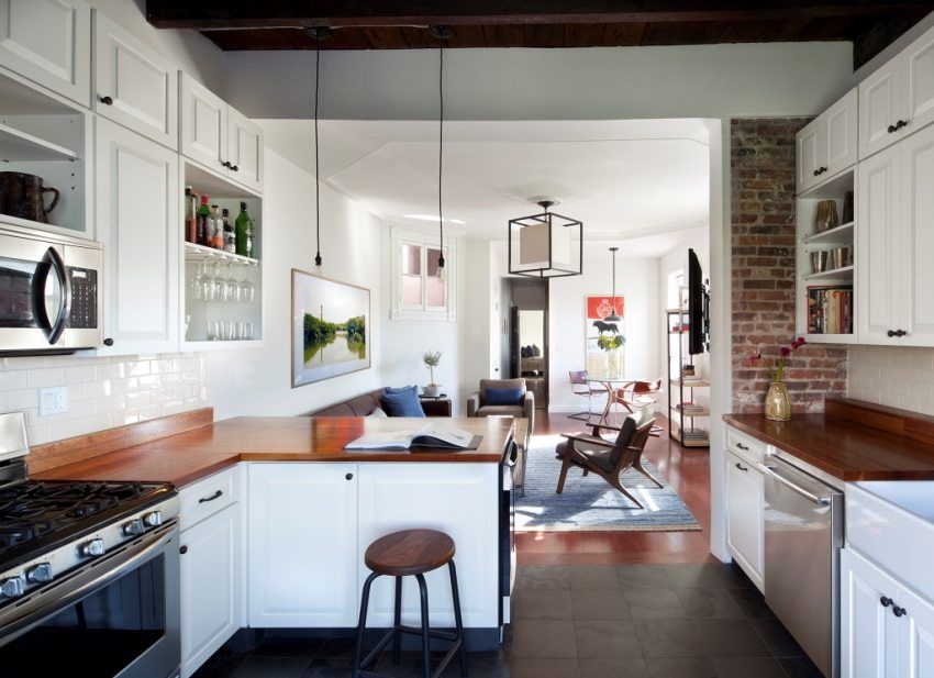 Stue med køkken: Billeder af de bedste interiører