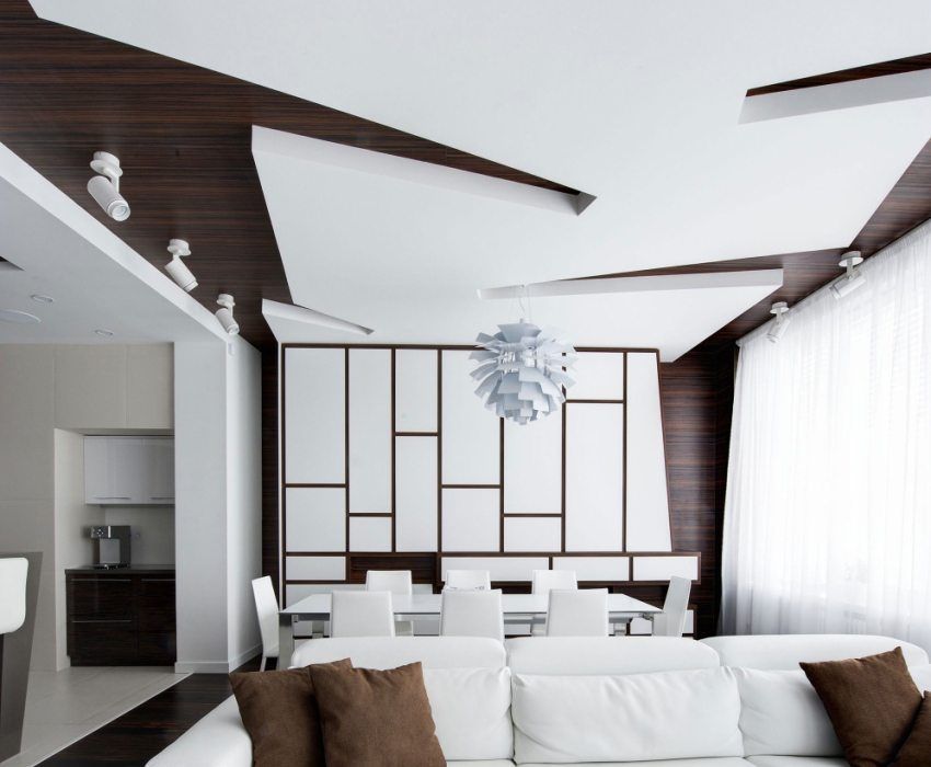Suspended gipsplader lofter: foto, design af forskellige værelser