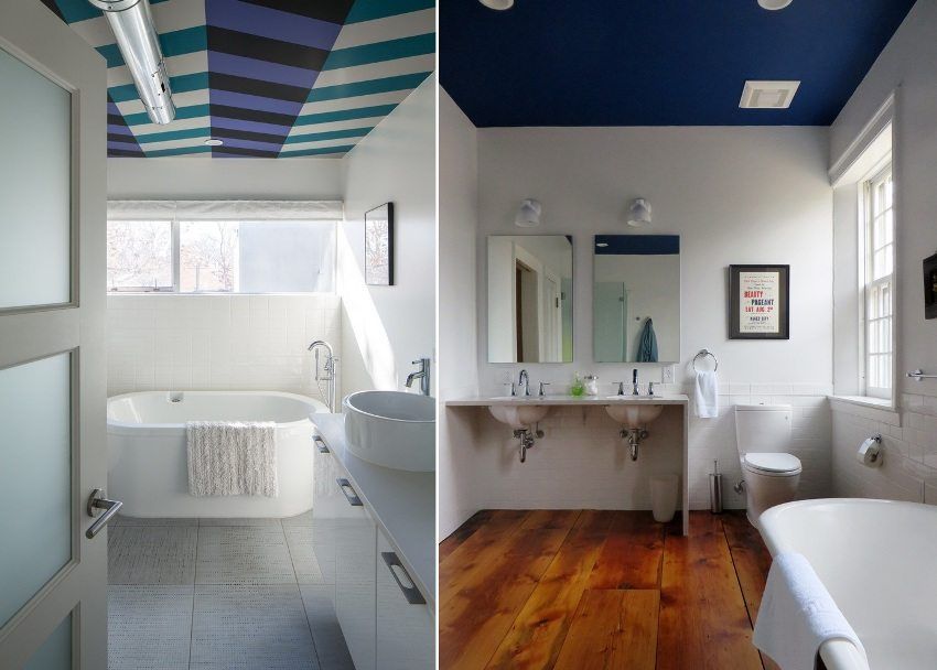 Loftet i badeværelset: billedvalg, fordele og ulemper
