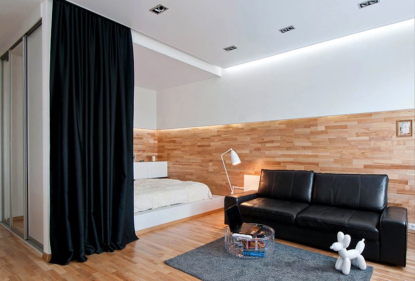 Zoning af rummet til soveværelse og stue: design og funktionelt indhold